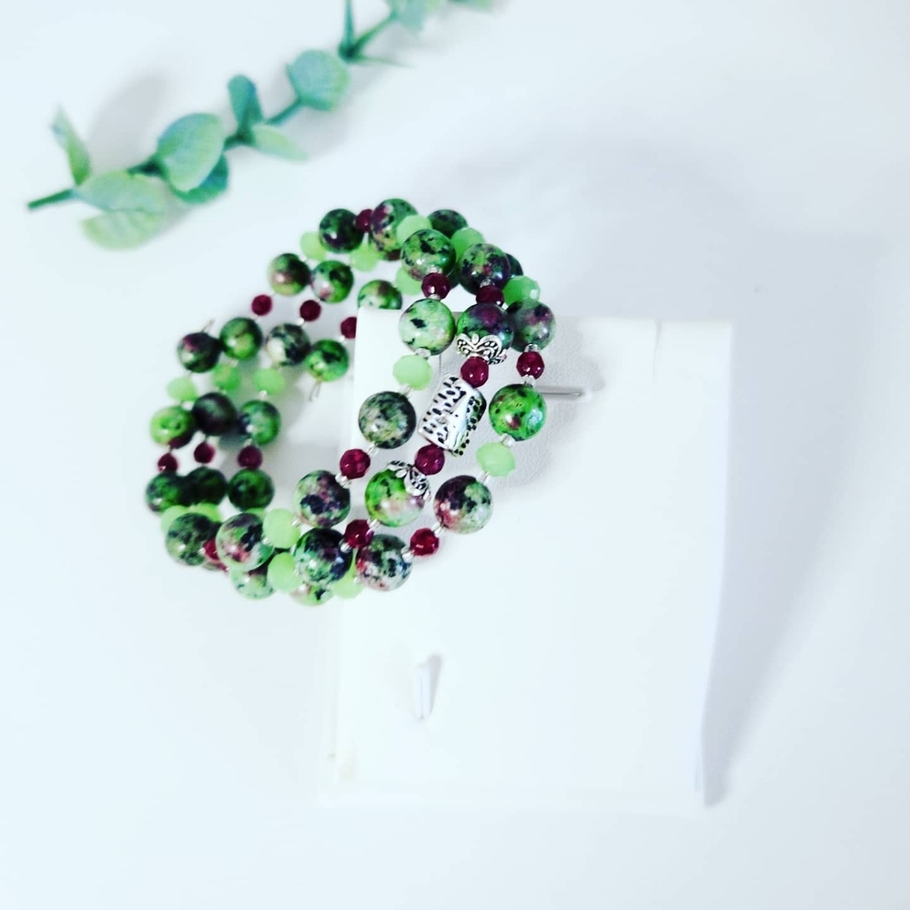 Ruby Zoisite and Quartz triple bracelet